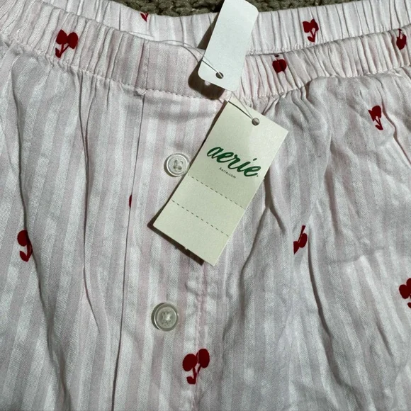 Aerie Pink Cherry Print Sleep Shorts Medium NWT - Picture 7 of 8